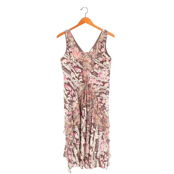 Sundance Dresses & Skirts - Sundance Catalog Floral V-Neck Ruffle Satin Sleeveless Brown Dress 4